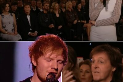 Ed Sheeran stepped onto the stage, just him, his guitar, and a song that meant the world. As the first chords of “In My Life” rang out, the crowd fell silent, drawn into the moment. He wasn’t just playing—he was breathing new life into a Beatles classic. From the audience, Paul McCartney and Ringo Starr watched, their faces a mix of nostalgia and pride. Ed’s voice, raw and full of emotion, carried the song into a new era while honoring its timeless beauty. As the last note faded, the room erupted in applause—fans on their feet, legends nodding in admiration. It was more than a performance; it was pure magic