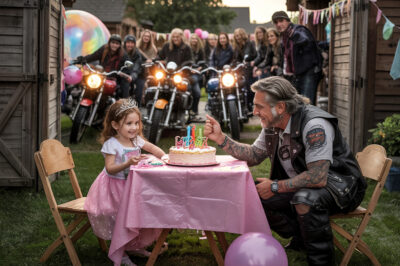 Mi pequeña se quedó sola en su fiesta hasta que toda la banda llegó rugiendo