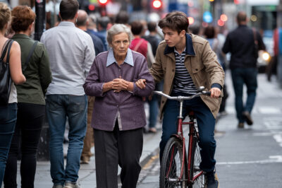 “Todos ignoraron a la anciana perdida—hasta que un adolescente en una bicicleta oxidada la llevó a casa”