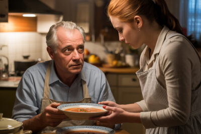 Mi hija pensaba que no me había dado cuenta de que había deslizado algo inusual en mi sopa. Cuando dejó la mesa, discretamente intercambié nuestros platos — y lo que sucedió después dejó a todos sin palabras.