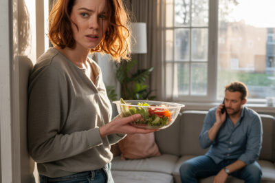 Volví a casa durante mi pausa para el almuerzo para saber cómo estaba mi marido, supuestamente “enfermo”. Al entrar discretamente, lo sorprendí hablando por teléfono — lo que dijo me dejó sin fuerzas. La verdad me golpeó como un puñetazo en el estómago, allí mismo, en mi propio salón.
