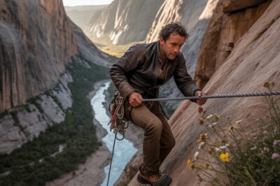 “El hombre que camina con una cuerda: ¿Un héroe anónimo o un ángel en los bordes? 🧗‍♂️✨”