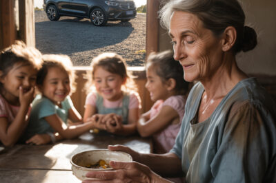 UNA CAMARERA SE SALTÓ COMIDAS PARA ALIMENTAR A CUATRO NIÑAS HUÉRFANAS DURANTE 10 AÑOS — 12 AÑOS DESPUÉS, SE QUEDÓ HELADA CUANDO UNA SUV NEGRA SE DETUVO FRENTE A SU PUERTA