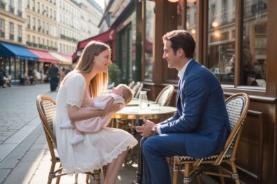 Se arrodilló junto a su mesa en la acera, acunando a su bebé. “Por favor, no quiero su dinero, solo un momento de su tiempo”. El hombre del traje levantó la vista de su vino, sin darse cuenta de que sus palabras destrozarían todo lo que creía saber.
