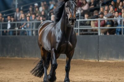 La Exhibición Ecuestre de Silver Ridge bullía de emoción. La gente llenaba las tribunas, con la mirada fija en la enorme pista donde se encontraba el semental salvaje, Thunder. El caballo, una auténtica fuerza de la naturaleza, era todo menos manso. Musculoso, negro como la medianoche, con un resoplido feroz y ojos que ardían con un espíritu fogoso, Thunder era tan indomable como las llanuras de Nevada de donde provenía. Durante días, los entrenadores habían intentado todo lo posible para domarlo. Cuerdas, látigos, incluso tranquilizantes, pero nada había funcionado.