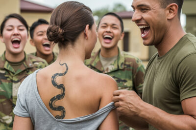 Se burlaron de ella en el campamento de entrenamiento, y luego el comandante se quedó paralizado al ver su tatuaje en la espalda…