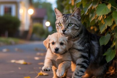 Este valiente gato rescató a unos pequeños cachorros del vecindario… ¡La razón te sorprenderá!