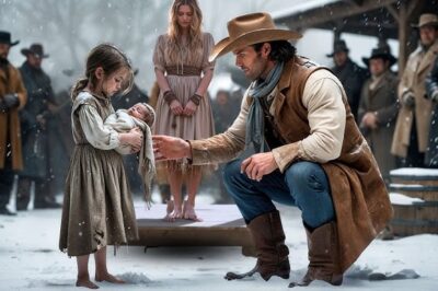 Nos puede comprar, señor”, dijo la niña pequeña sosteniendo a un bebé. El vaquero solitario miró el rostro de la mujer…