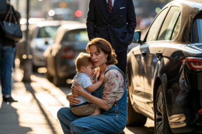 Une mère modeste aide un petit garçon en larmes tout en tenant son propre fils, sans se douter que le père millionnaire de l’enfant observait la scène.