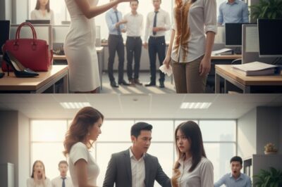 La señorita presumida arrojó café a su compañera de trabajo en medio de la oficina, y cinco minutos después, el director dijo algo que la hizo temblar hasta tener que llamar a sus padres para pedir perdón…