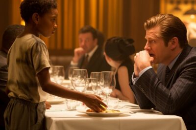 Un niño sin hogar gritó: “¡NO COMA ESO!” — y el multimillonario se detuvo a medio bocado. Segundos después, la impactante razón dejó a todos en la mesa sin palabras…