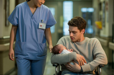 Una Enfermera Salía Agotada Del Turno Cuando Vio a Un Hombre Joven en Silla De Ruedas Con Un Bebe…