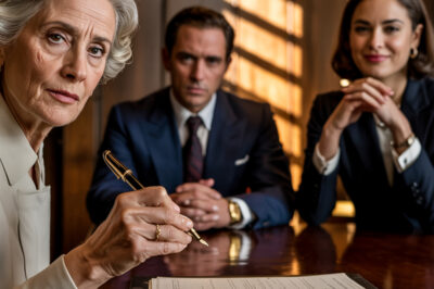 Lo escuché en mi propia mesa: mi nuera y mi esposo, tomados de la mano, calculando mi final antes del divorcio. No lloré, sonreí. Nadie imaginó que el documento que firmé sería la puerta de hierro de un plan viejo como mi apellido. Cuando el abogado me negó derechos y yo tomé la pluma, creyeron haber ganado. Lo que hice después dejó el despacho en silencio y a mi familia mirando de frente la palabra consecuencia.