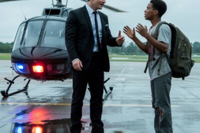“¡No te subas a ese helicóptero! ¡Va a explotar!”, le gritó un niño negro sin hogar a un millonario adinerado. Lo que sucedió después dejó a todos completamente impactados…