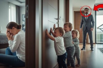 Un millonario sorprende a sus trillizos llorando, intentando abrir la puerta para la niñera encerrada por la madrastra.