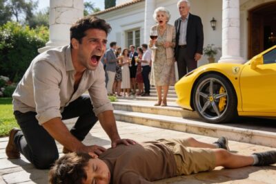 “Déjenlo morir… el linaje es débil. No manchen mi entrada italiana.” Mi padre lo dijo con una frialdad imposible mientras su nieto de seis años se desangraba en el suelo, después de que el Ferrari de un VIP lo arrollara frente a todos. Yo temblaba, buscando mi teléfono con desesperación para llamar al 911, pero él lo pateó lejos como si mi hijo no fuera más que un estorbo, murmurando que no quería “sirenas arruinando la fiesta”. En su cabeza, yo seguía siendo el fracaso pobre que apenas podía sostener un viejo Honda… y por eso no merecía ni respeto, ni voz, ni urgencia. Lo que jamás imaginó… es que esa mansión donde él se creía dueño de todo, en realidad era mía. Y lo más cruel de toda esa noche… era que yo lo sabía desde el primer segundo.