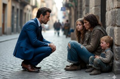 ” Yo sé quién eres…” — le dijo el millonario a una mujer sin hogar con dos niños… y todo cambió