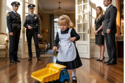 Dos agentes de policía estaban en nuestra sala de estar mientras mi suegra sollozaba, señalándome con un dedo tembloroso. “¡Ella robó mi collar de diamantes! ¡La vi cerca de la caja fuerte!”, gimoteaba. Mi marido me miró con asco y les dijo a los agentes que se me llevaran. Ya me estaban esposando cuando el hijo de nuestra ama de llaves, un niño callado que a menudo jugaba en el pasillo, entró sosteniendo un camión de juguete. Tiró del pantalón del policía y dijo: “Señor policía, ¿por qué la abuela metió el collar brillante dentro de mi camión esta mañana y me dijo que lo escondiera en el bolso de la señora?”